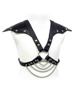 Leather Body Bdsm - Imbracatura in Pelle Nera con Catene e Ali Sulle Spalle