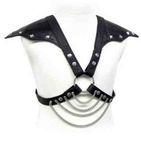 Leather Body Bdsm - Imbracatura in Pelle Nera con Catene e Ali Sulle Spalle