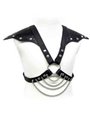 Leather Body Bdsm - Imbracatura in Pelle Nera con Catene e Ali Sulle Spalle