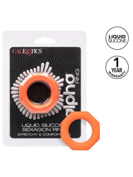 CalExotics Alpha Sexagon Ring - Anello Fallico in Silicone Liquido - Arancione